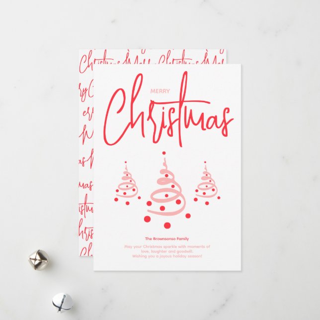 Elegant Pink Merry Christmas Holiday Card (Front/Back In Situ)
