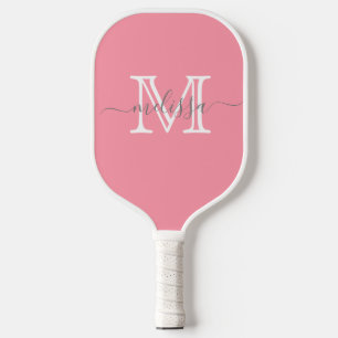 Elegant Pink Minimal Name and Monogram Pickleball Paddle