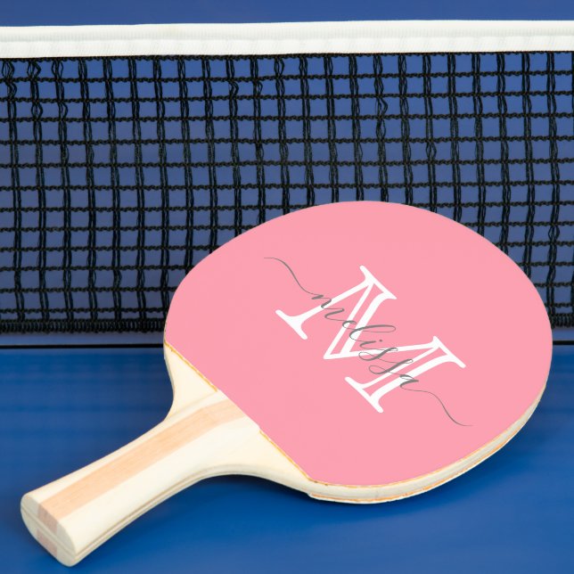 Elegant Pink Minimal Name and Monogram  Ping Pong Paddle (Insitu)