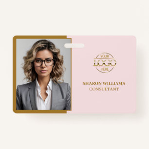 Elegant Pink Minimalist Company Employee Photo ID Badge
