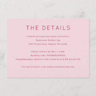 Elegant Pink Minimalist Event Details Enclosure Card
