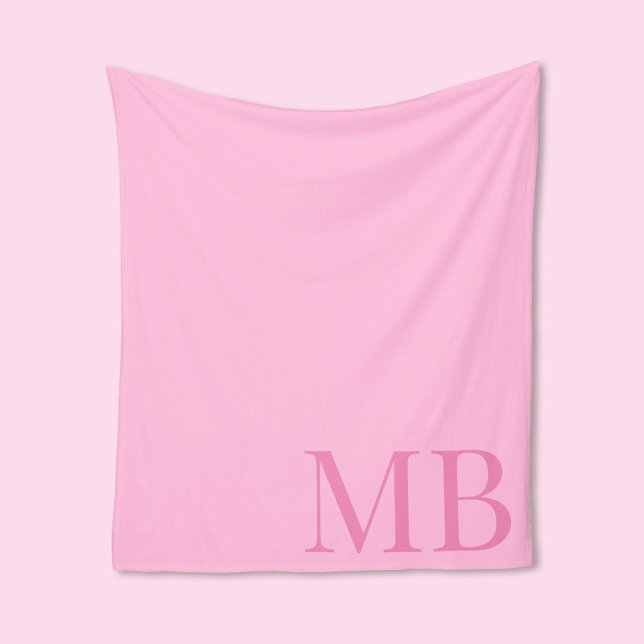 Elegant Pink Minimalist Initial Monogram Fleece Blanket (Creator Uploaded)