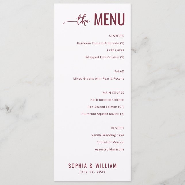 Elegant Pink Minimalist Menu (Front)