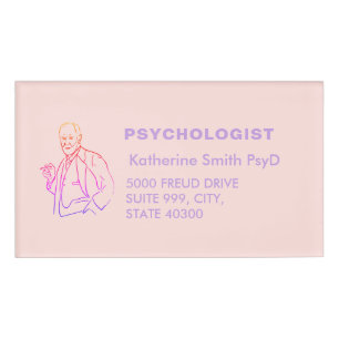 Elegant Pink Minimalist Psychologist Name  Tag