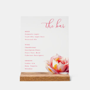 Elegant Pink Minimalist Rose Menu Acrylic Sign