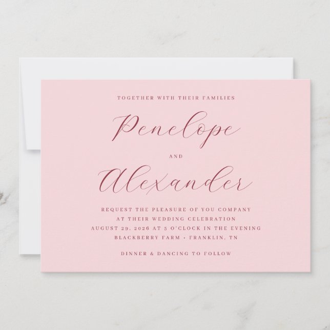 Elegant Pink Minimalist Wedding Invitation (Front)