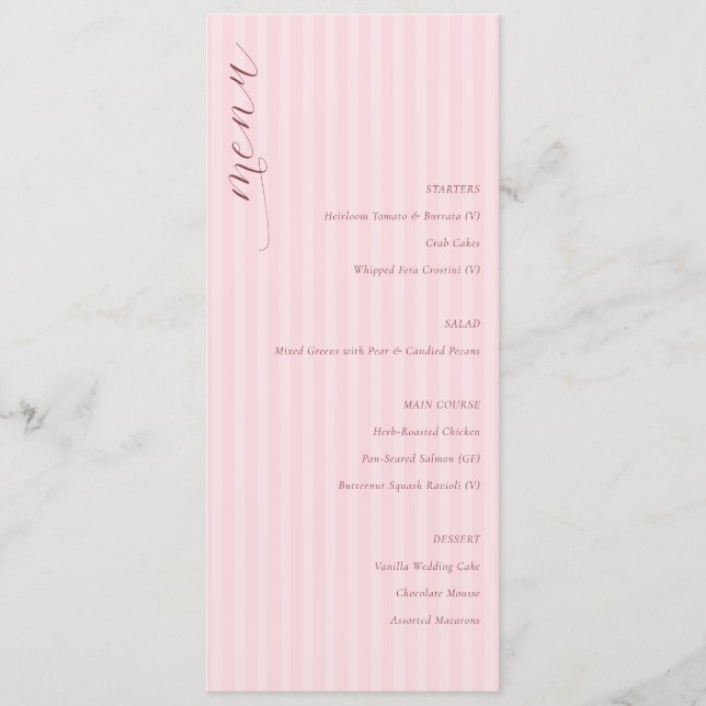 Elegant Pink Minimalist Wedding Menu (Front)