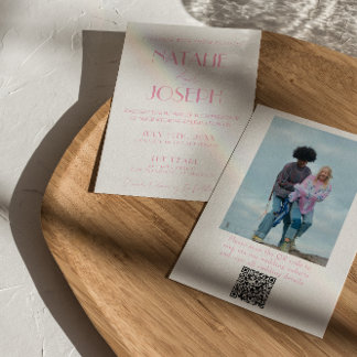 Elegant Pink Minimalist Wedding Photo QR Code Invitation