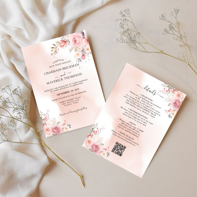 Elegant Pink Mist Floral Budget Wedding Invitation (Creator Uploaded)