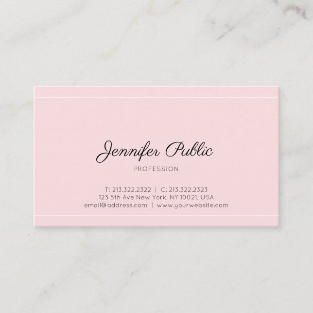 Elegant Pink Modern Professional Script Plain Luxe Business Card (Front)