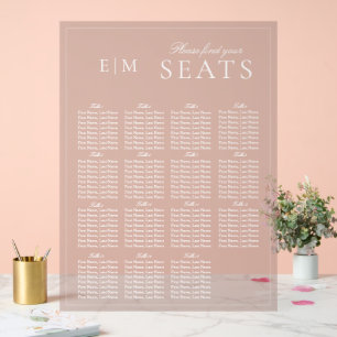 Elegant Pink Modern Script Monogram Wedding Seat Acrylic Sign