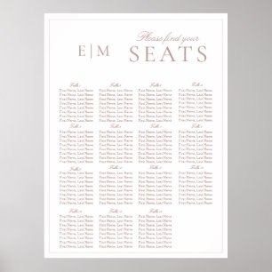 Elegant Pink Modern Script Monogram Wedding Seat Poster