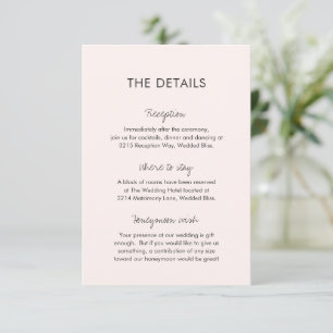 Elegant Pink Modern Wedding Enclosure Card