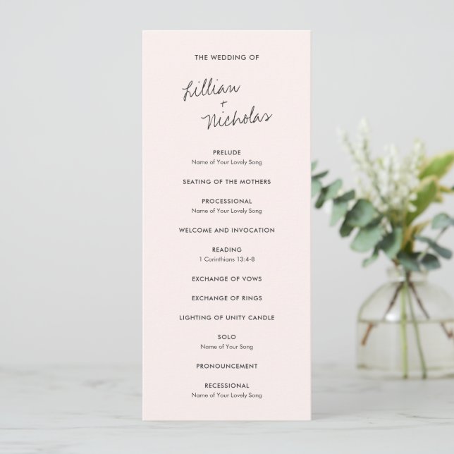 Elegant Pink Modern Wedding Program (Standing Front)