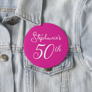 Elegant Pink Monogram 50th Birthday Party 4 Inch Round Button