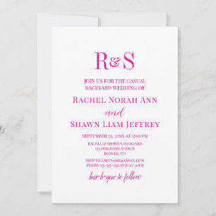 Elegant Pink Monogram Backyard Wedding Invitation