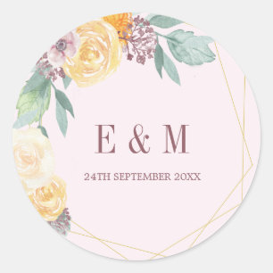Elegant Pink Monogram Floral Chic Classic Round Sticker