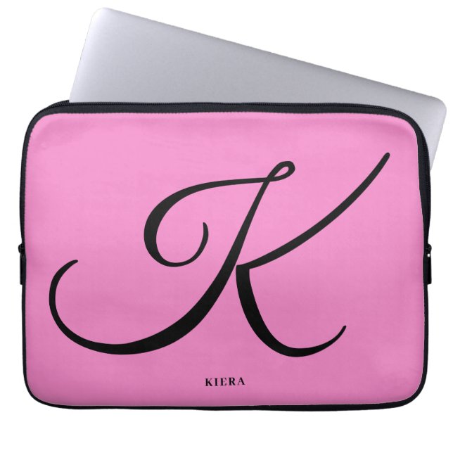 Elegant Pink Monogram Laptop Sleeve (Front)