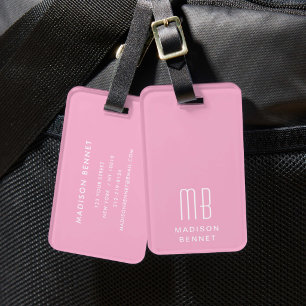 Elegant Pink Monogram Luggage Tag