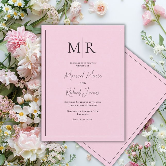Elegant Pink Monogram Modern Wedding Invitation (Creator Uploaded)