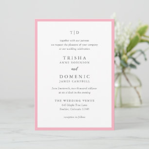 Elegant Pink Monogram Modern Wedding Invitation