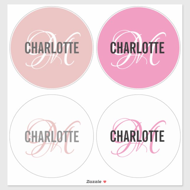 Elegant pink monogram name round (Sheet)