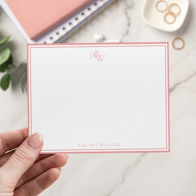 Elegant Pink Monogram Two Border Card (Creator Uploaded)