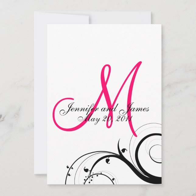 Elegant Pink Monogram Wedding Invitation Back (Front)
