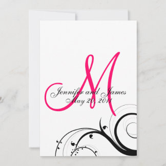 Elegant Pink Monogram Wedding Invitation Back