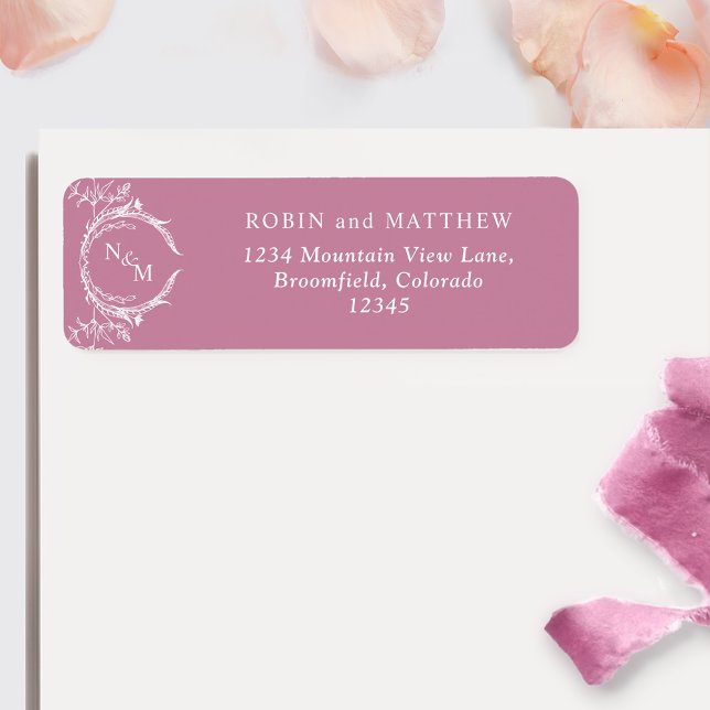 Elegant Pink Monogram Wedding Return Address (Creator Uploaded)