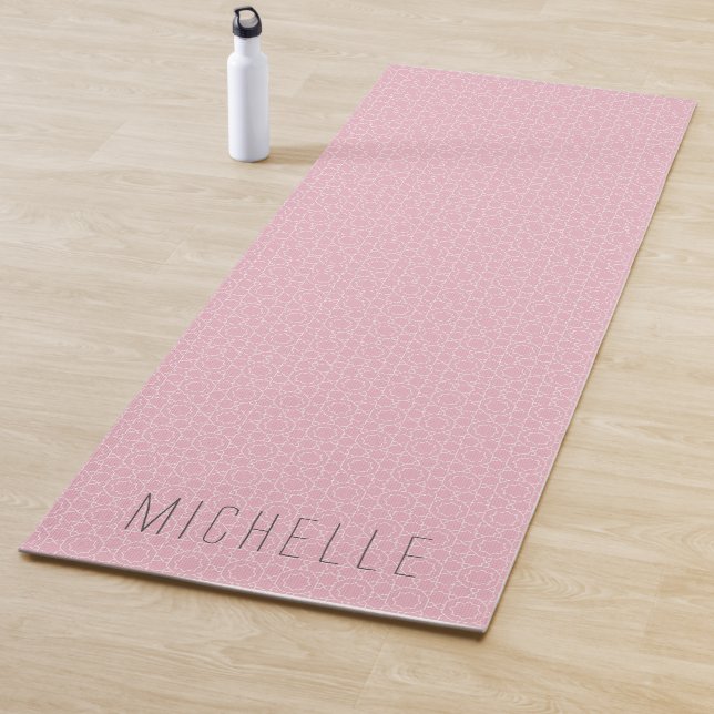 Elegant Pink Moroccan Pattern with Name Yoga Mat (In Situ)