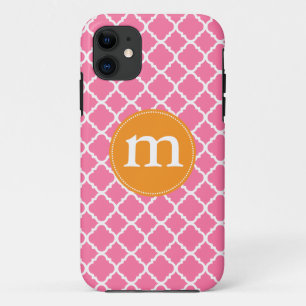 Elegant Pink Moroccan Quatrefoil Personalized iPhone 11 Case