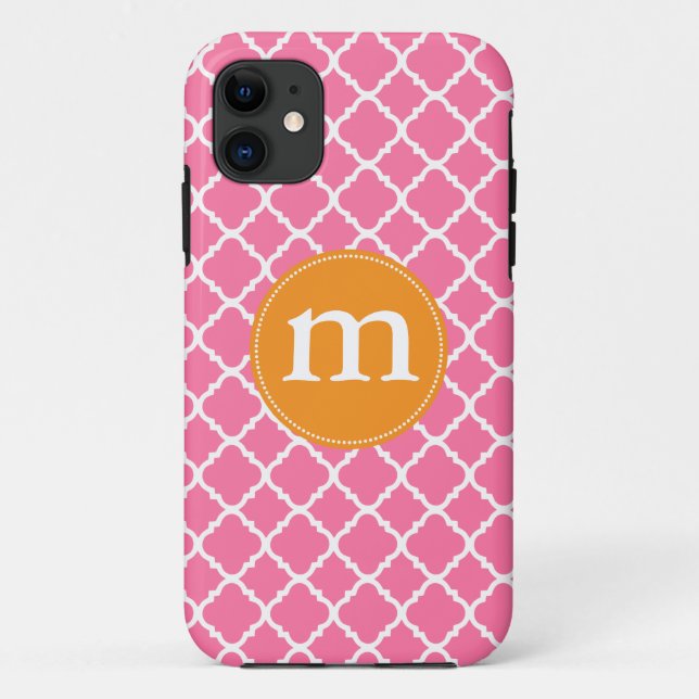 Elegant Pink Moroccan Quatrefoil Personalized Case-Mate iPhone Case (Back)