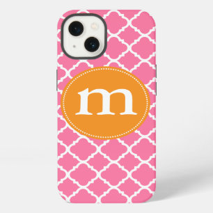 Elegant Pink Moroccan Quatrefoil Personalized iPhone 13 Case