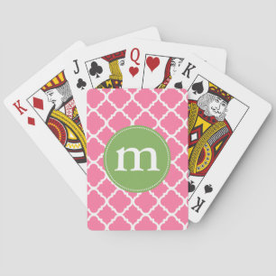 Elegant Pink Moroccan Quatrefoil Personalized Playing Cards