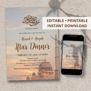 Elegant Pink Mosque Sunset Iftar Dinner Invitation
