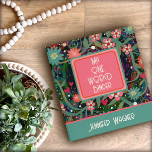 Elegant Pink Name Floral One Word 3 Ring Binder