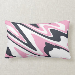 Elegant pink, navy blue and white marble look lumbar pillow