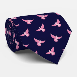 Elegant Pink Navy Blue Pigeon Seamless Pattern  Tie