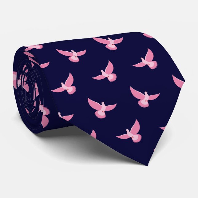 Elegant Pink Navy Blue Pigeon Seamless Pattern  Tie (Rolled)