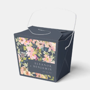 Elegant Pink Navy Watercolor Floral Custom Wedding Favor Box