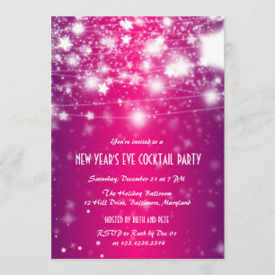 Elegant Pink New Year's Eve Party Shining Stars Invitation