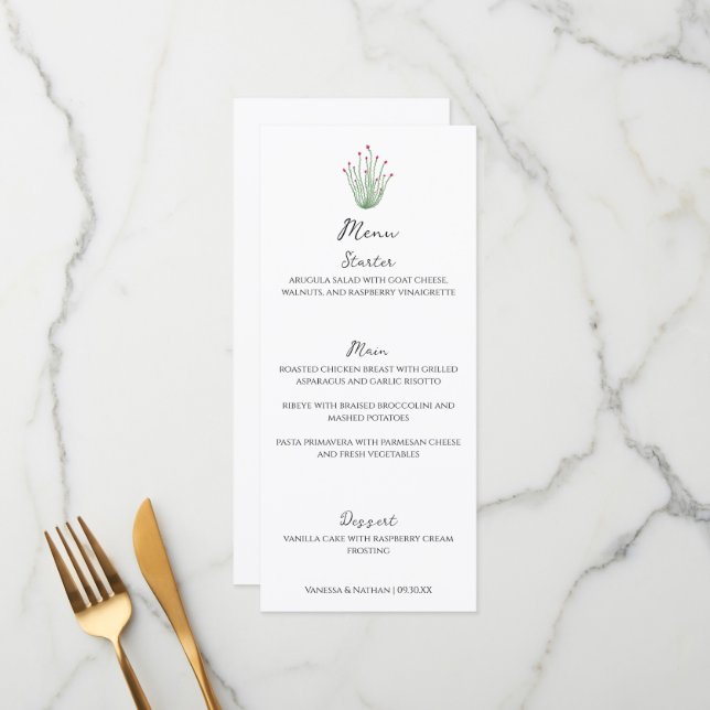 Elegant Pink Ocotillo Cactus Vertical Wedding Menu (Front/Back In Situ)