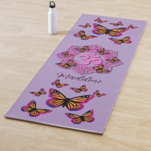 Elegant Pink ohm design pink butterflies Yoga Mat