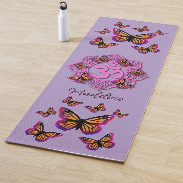 Elegant Pink ohm design pink butterflies Yoga Mat (In Situ)