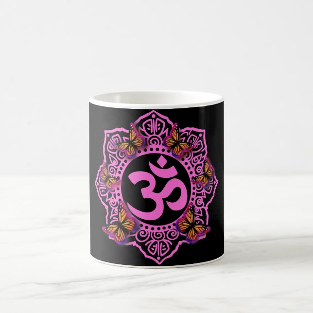 Elegant pink ohm design with Monarch butterflies Coffee Mug (Center)