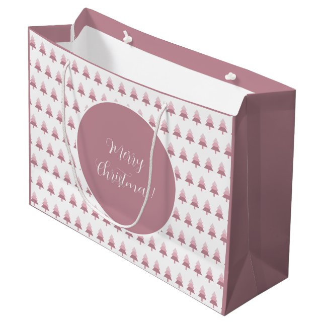 Elegant Pink Ombre Christmas Tree Pattern Large Gift Bag (Front Angled)