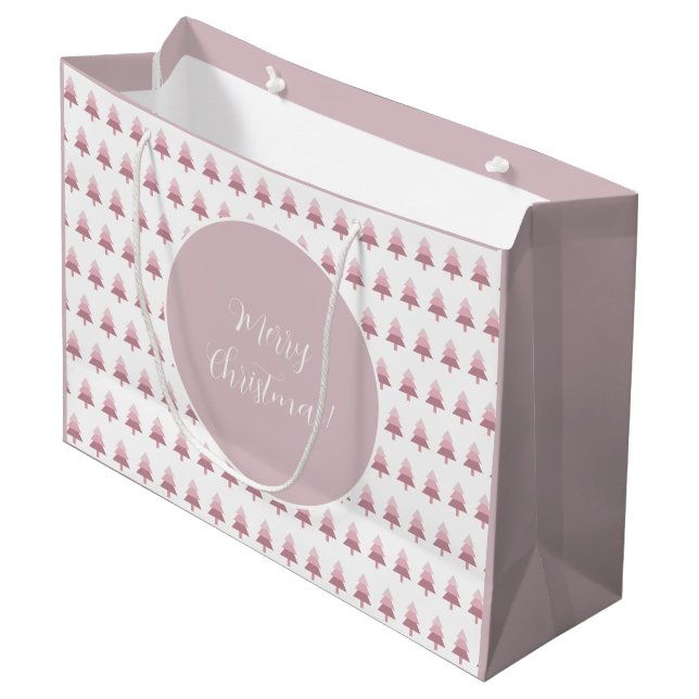 Elegant Pink Ombre Christmas Tree Pattern Large Gift Bag (Front Angled)
