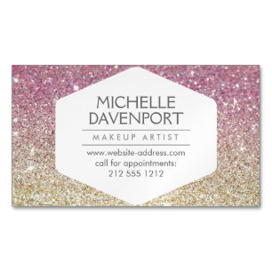Elegant Pink Ombre Glitter Magnetic Business Card