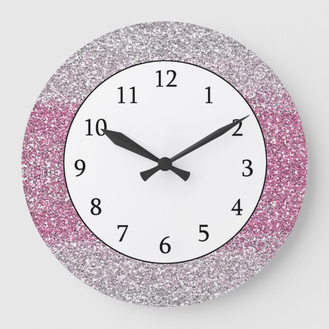 Elegant Pink Ombre  Glitter Sparkly Large Clock (Front)